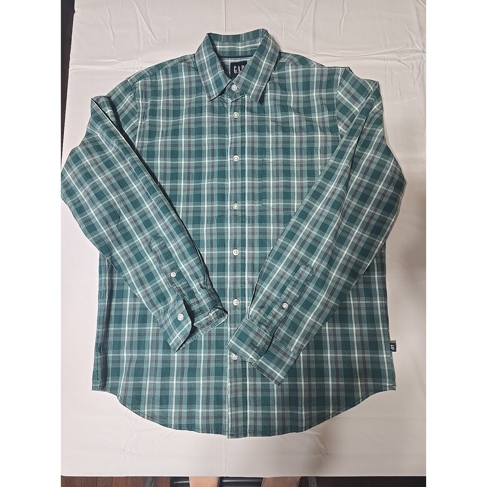 Gap Men's Medium Button-Down Long Sleeve Casual Shirt Green Plaid